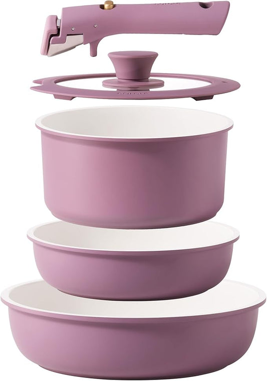 CAROTE 5pcs Pots and Pans Set Non stick,Cookware Set Detachable Handle,kitchen essentials,RV kitchen pot and pan,Induction Cookware,Oven Safe,PFOA PFOS FREE,Purple