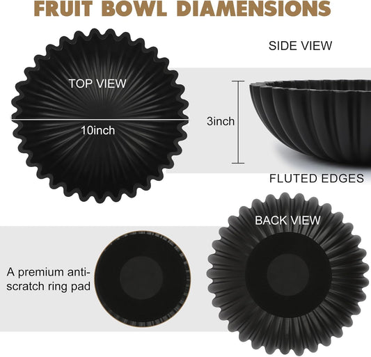 Large Decorative Bowl for Home Decor - Centerpiece for Coffee Table,Dining Table,Kitchen, Entryway Key bowl & Fruit Display - Modern Concrete Stone Design (Black)