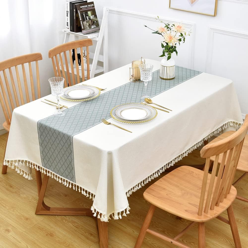 Heavy Duty Cotton Linen Table Cloth for Rectangle Table Rectangular Farmhouse Vintage Tablecloth Washable Rustic Table Cover (Lattice, 52x120 inch)