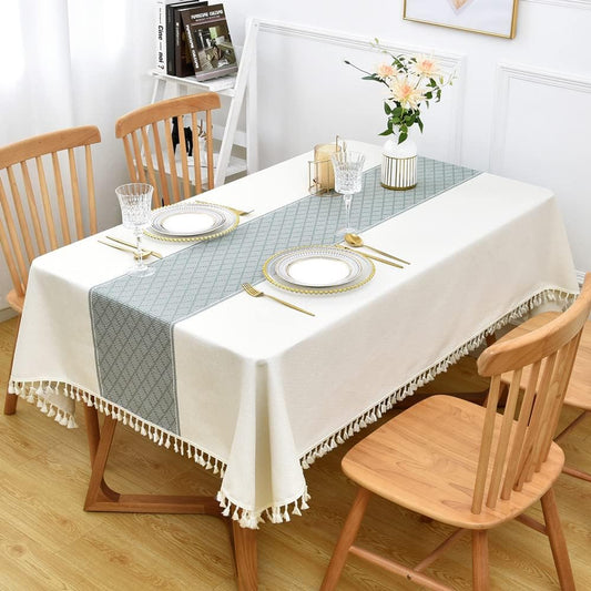 Heavy Duty Cotton Linen Table Cloth for Rectangle Table Rectangular Farmhouse Vintage Tablecloth Washable Rustic Table Cover (Lattice, 52x120 inch)