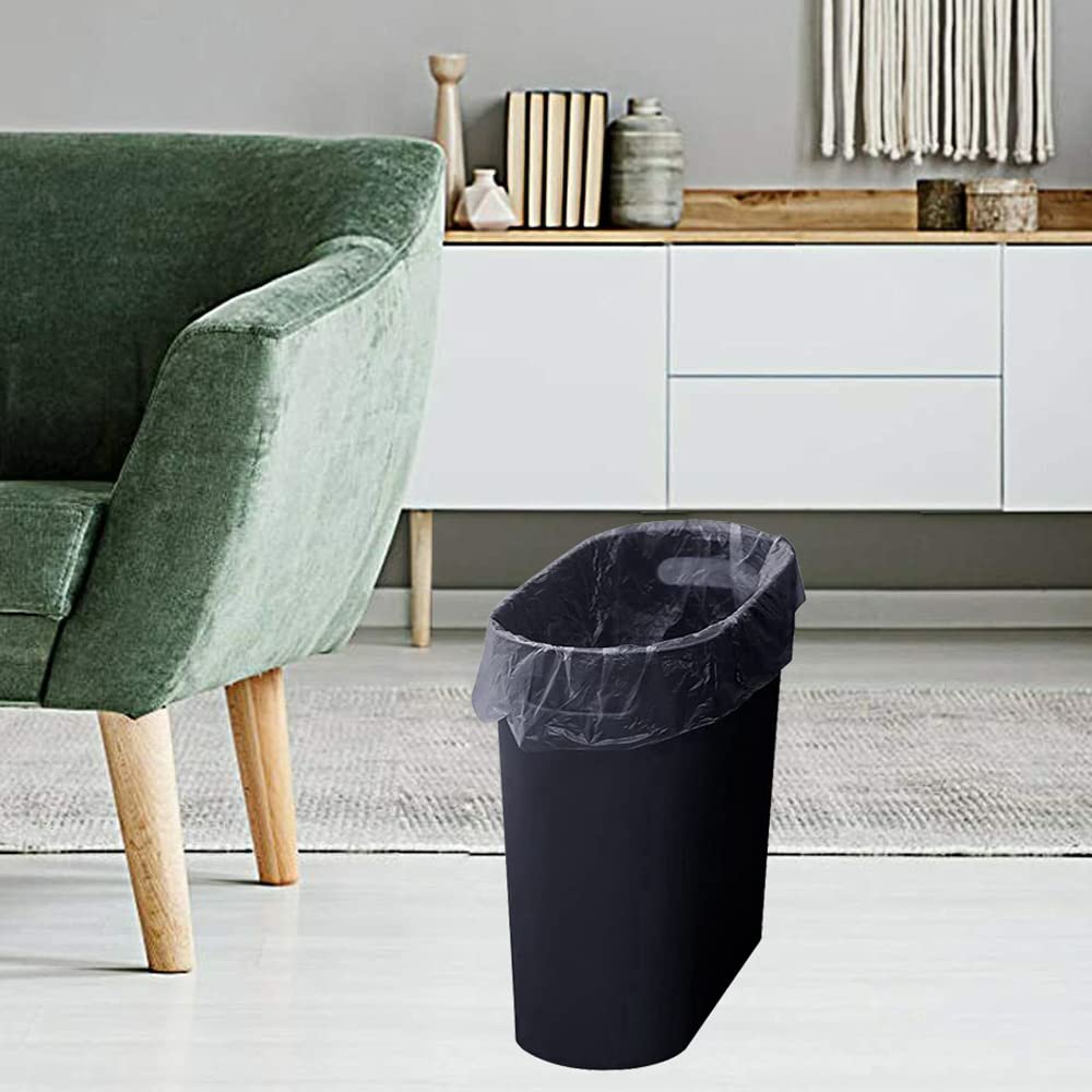 Small Trash Can Plastic Bathroom Wastebasket 3.2 Gallon Slim Garbage Container Bin with Handle for Home Kitchen Bathroom Bedroom Office, 2 Pack (Black)
