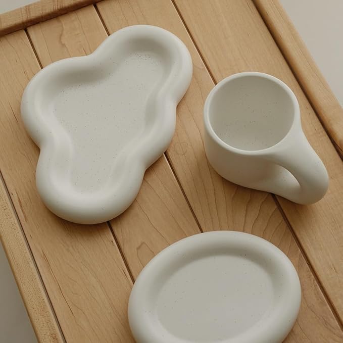 WENSHUO Chubby Funny Coffee Mug, Novelty Cute Cup and Saucer, Matte Crème, 9 oz (Nacre White)