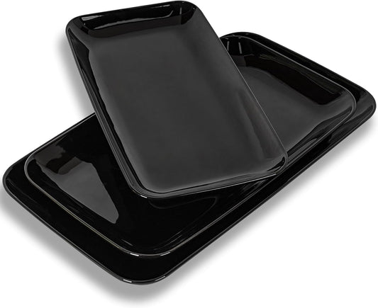 DELLING Large Serving Platter, 16/14/12inch Black Serving Tray Set- Rectangular Serving Platters for Party, Entertaining, Turkey Platter for Thanksgiving, Christmas, Microwave Dishwasher Oven Safe