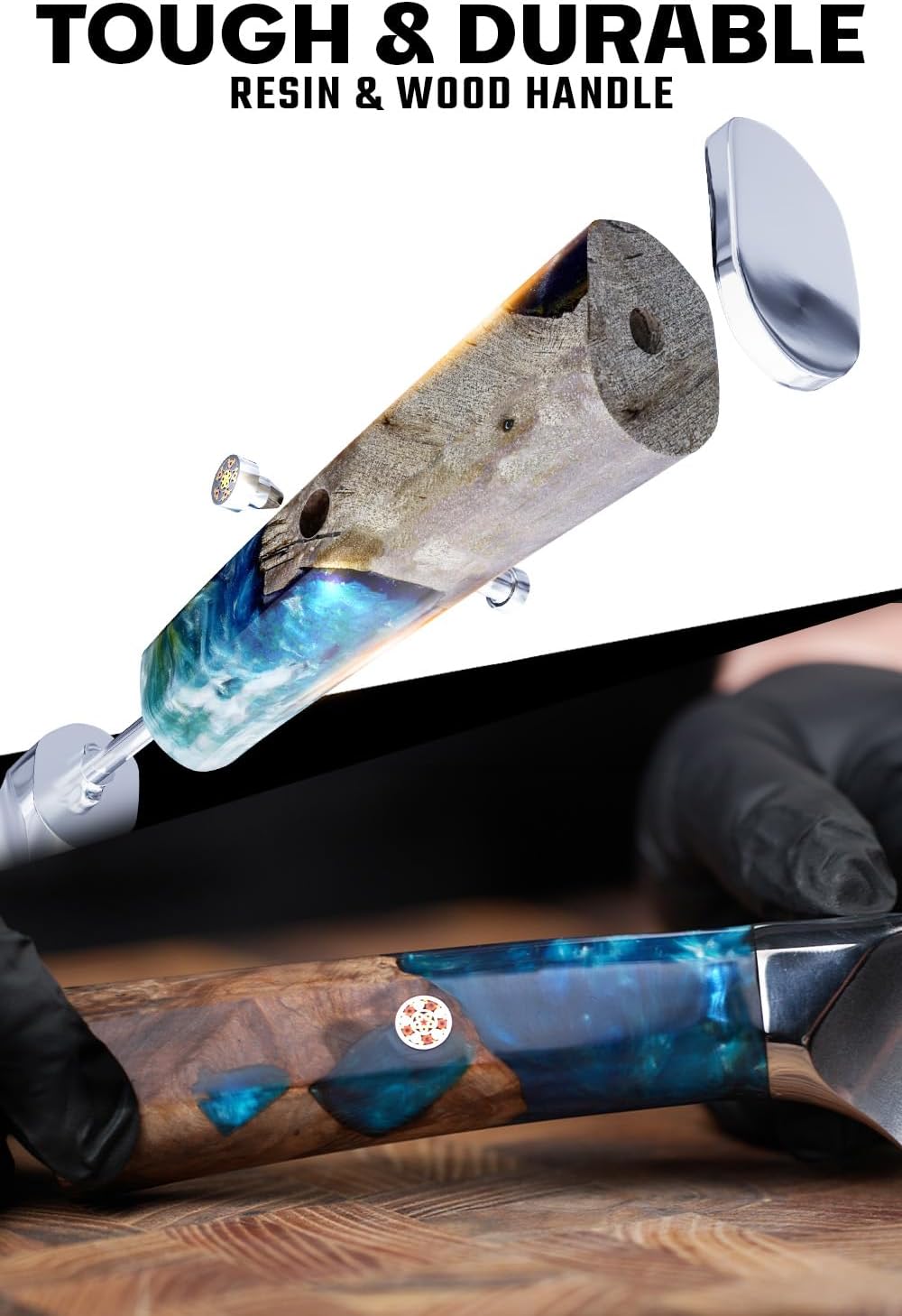 Dalstrong Valhalla Series 7 Inch HC Steel Meat Cleaver - Razor Sharp Knife - Celestial Resin & Wood Handle - Heavy Duty Slicer - Leather Sheath