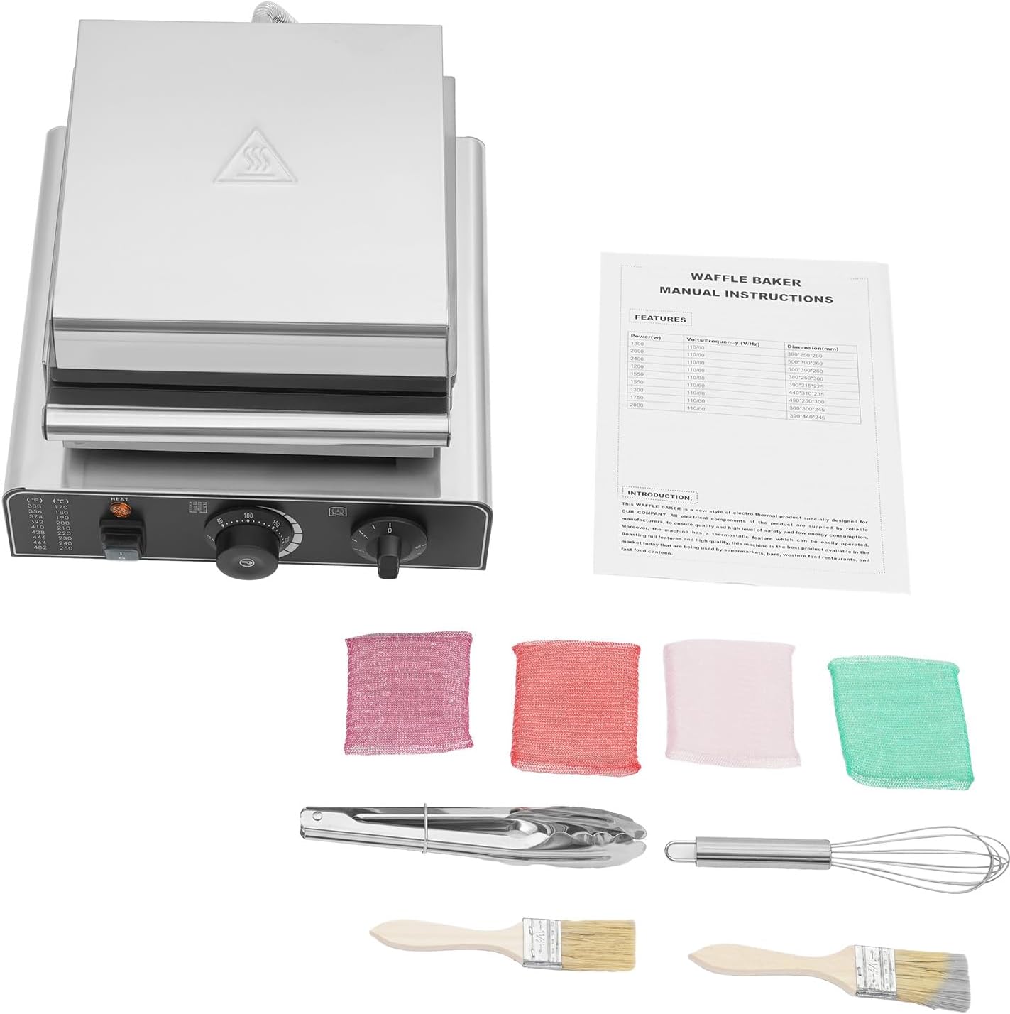 1750W 16 Grids Belgian Waffle Maker Machine with Temp and Time Control 122-572℉, 0-5 Mins, Non-Stick Plates Commercial Waffles Iron w/ 16 Molds, Stainless Steel Electric Waffle Making Machine