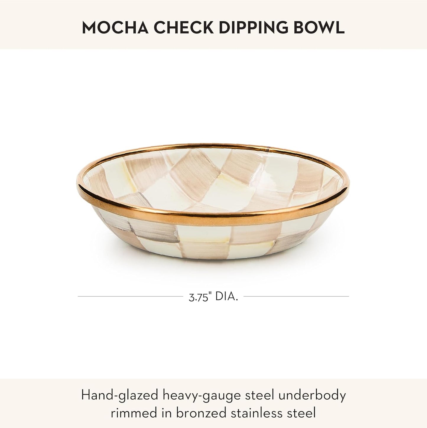MACKENZIE-CHILDS Enamel Dipping Bowl, Small Serving Bowl for Entertaining, Brown-and-White Mocha Check