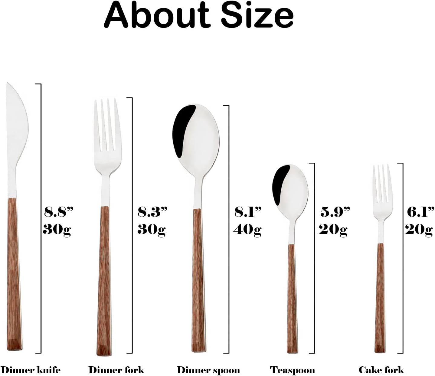 JASHII Wood Handle Flatware Set, 20 Pieces Stainless Steel Silverware Cutlery Set, Mirror Polished, Square Knife Fork Spoon Set, Dishwasher Safe - Korean Style Silver