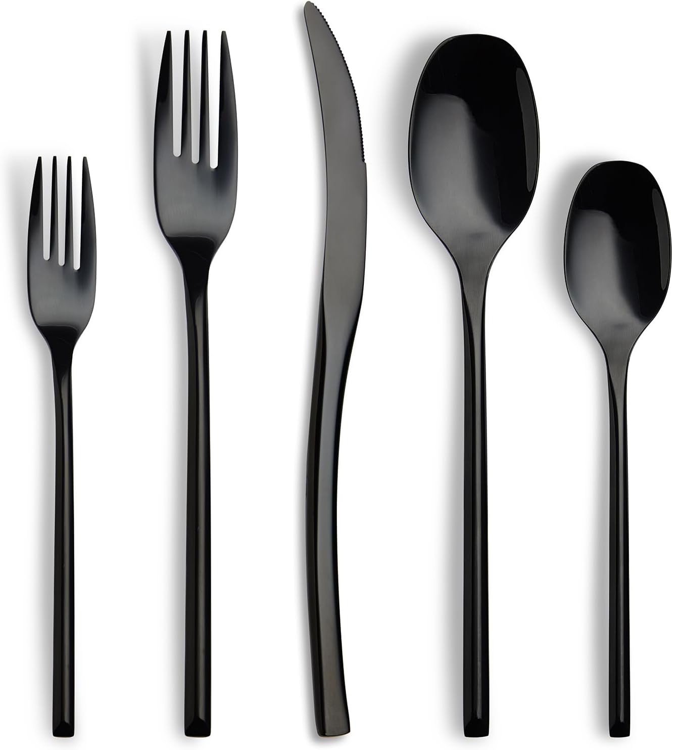 Lemeya 40-Piece Black Silverware Set for 8,Modern 18/10 Stainless Steel Flatware Set,Luxury Cutlery Set,Unique Utensils Set for Restaurant,Spoons and Forks Set,Mirror Polished,Dishwasher Safe