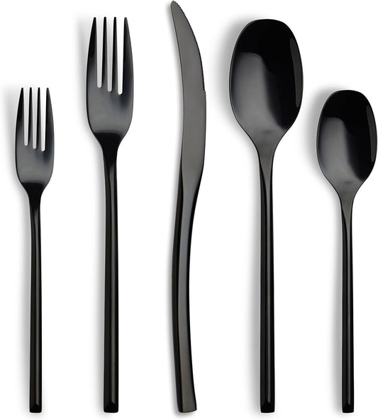 Lemeya 20-Piece Black Silverware Set for 4,Modern 18/10 Stainless Steel Flatware Set,Luxury Cutlery Set,Unique Utensils Set for Restaurant,Spoons and Forks Set,Mirror Polished,Dishwasher Safe