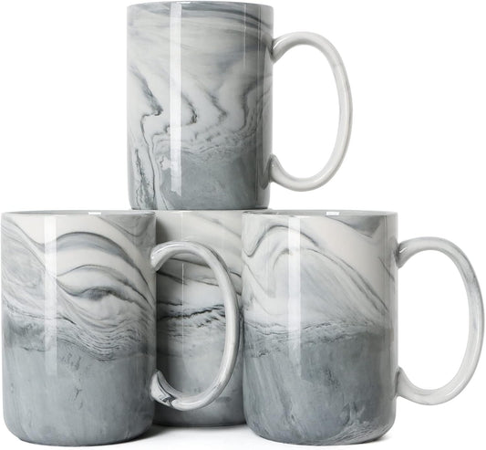 Smilatte 14 OZ Marble Coffee Mugs, M068 Novelty Marble Ceramic Cup for Home and Office, Microwave Dishwasher Safe, Set of 4, Gray