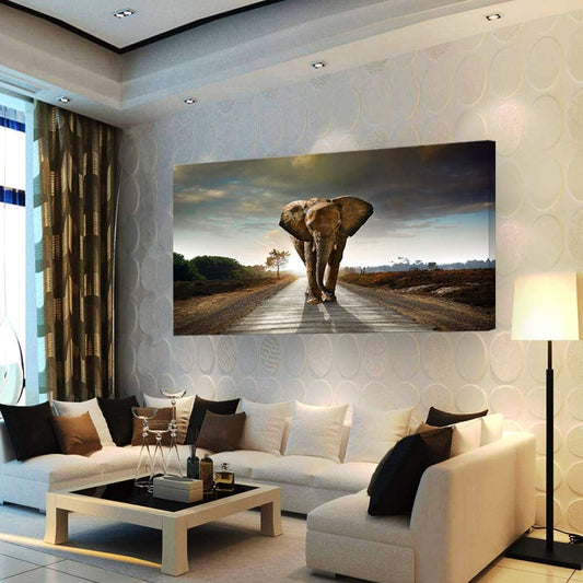 Muolunna D1275 Elephant Canvas Prints Wall Art Animals Photo Pictures Painting on Canvas Decor for Living Room Bedroom Home Office kitchen Wall Decor Stretched and Framed Grey Landscape Artwork