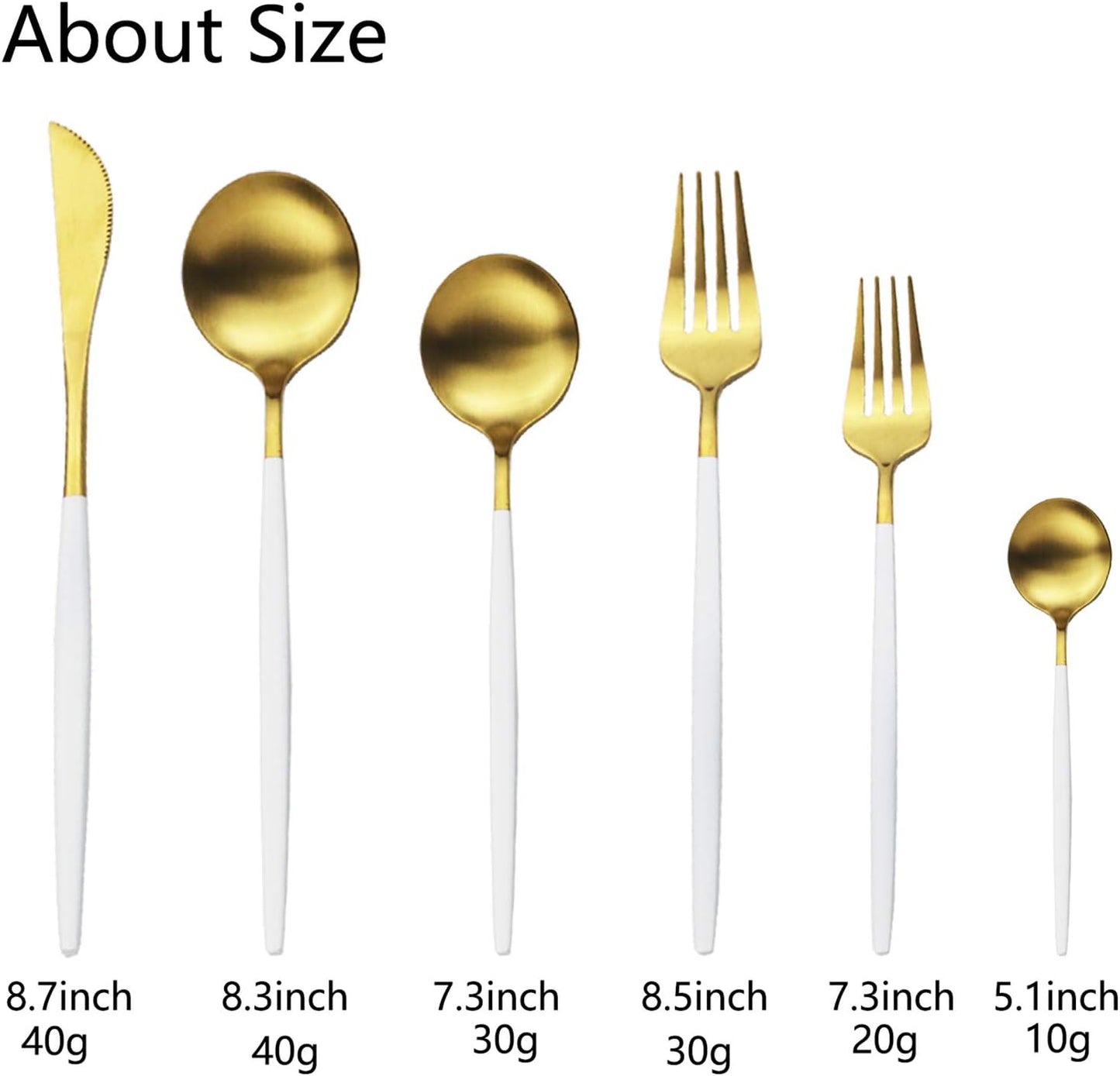 JASHII Silverware Set 36 Piece Food Grade Stainless Steel Flatware Set Fork Spoon Knife Utensils for Daily Use and Party, Service for 6 Anti Rust, Safe in Dishwasher (Matte White handle gold)