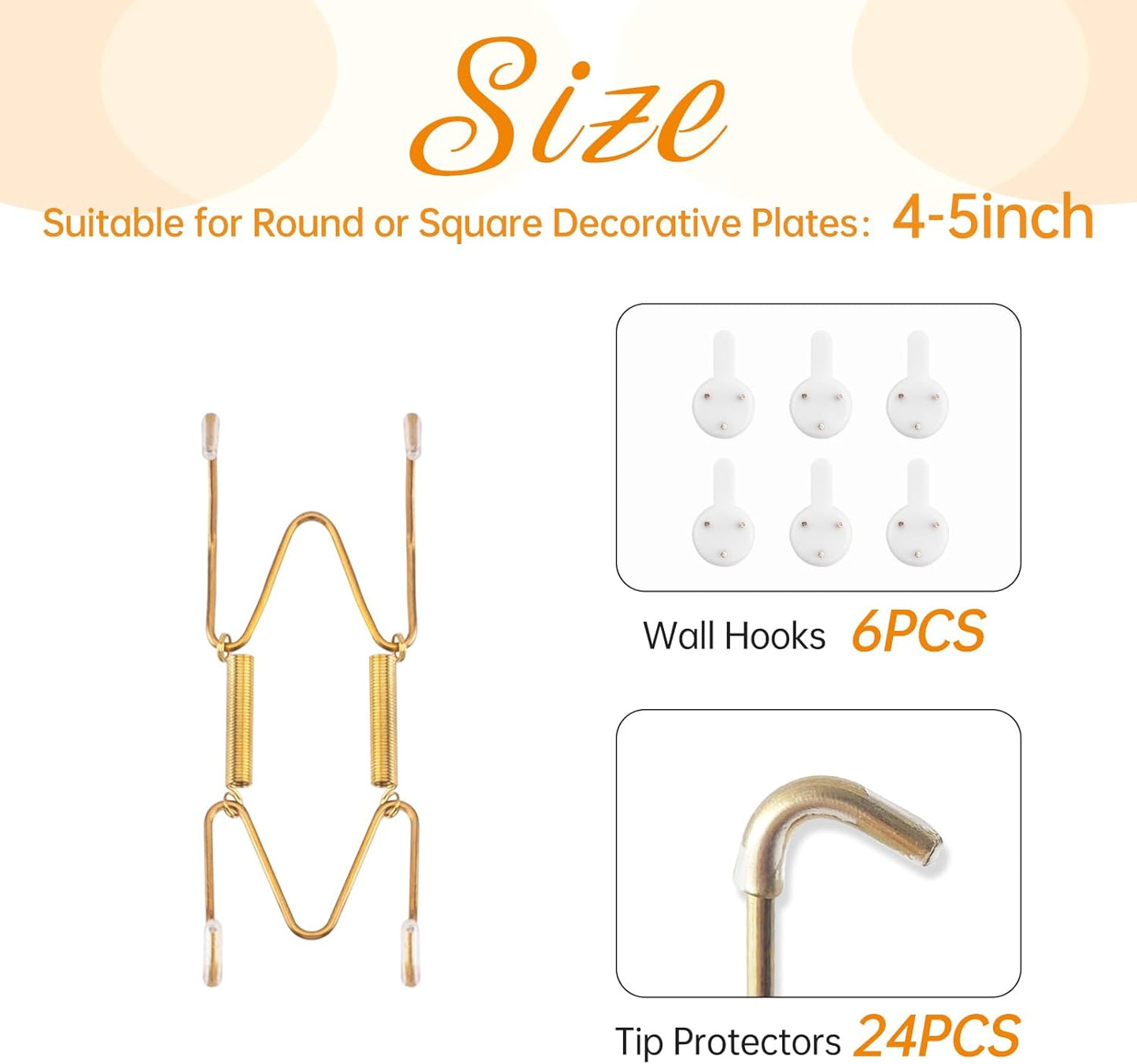 Bilillo 6 Pack Plate Hangers for The Wall, Suitable for 4-5 inch Art Plate, Stainless Steel Invisible Heavy Duty Wire Plate Holder with Wall Hooks, Plate Hangers for Displaying Plates, Platter, Dish