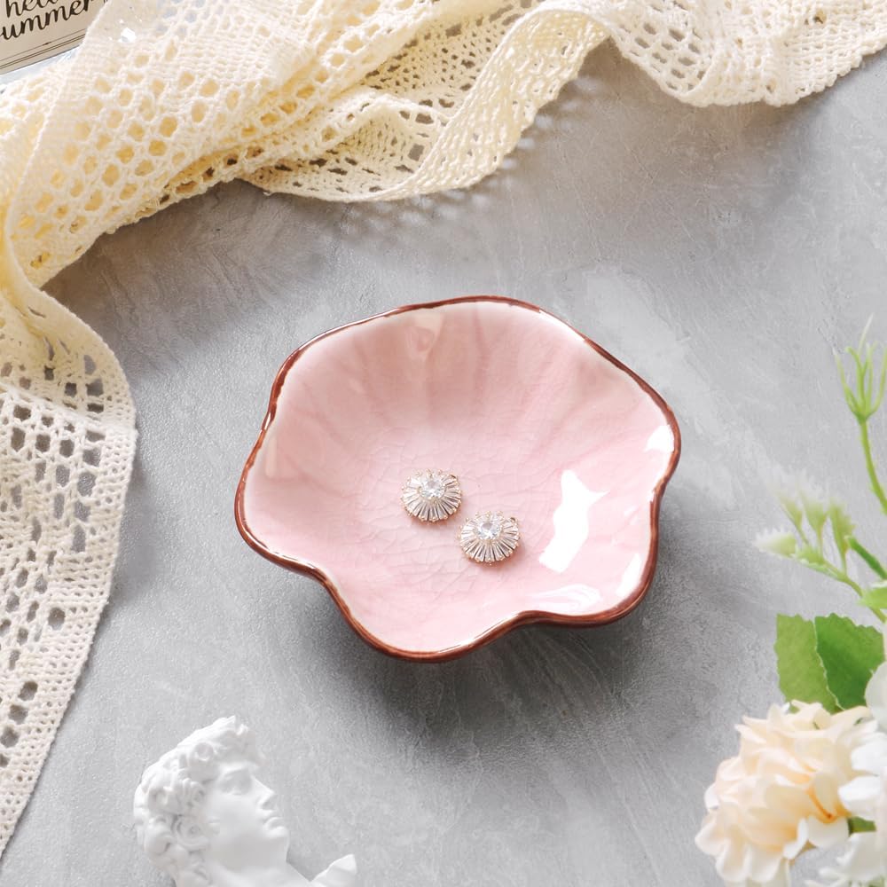 Ice Cracking Leaf Jewelry Dish, Decorative Ring Holder Small Trinket Tray Bowl, Gifts for Daughter Mom Friends, Pink.