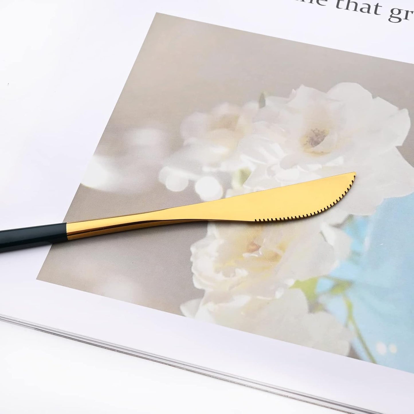 Mirror Cutlery Serving Set, 24-piece 18/0 Stainless Steel Silverware With Green Handle Simple & Modern Tableware For Home Party Restaurant Christmas Dinner, Service For 6 (Green Gold)