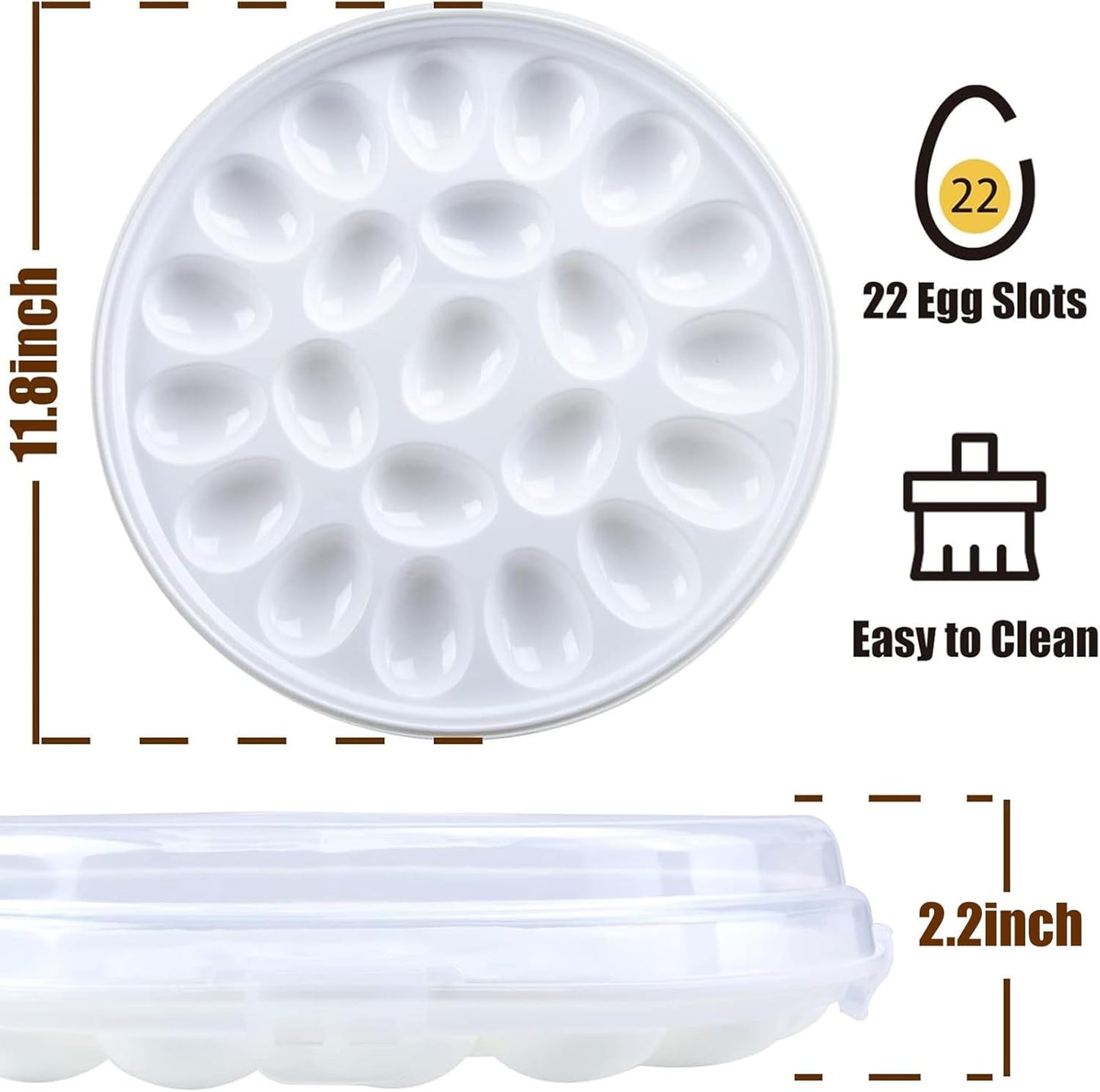 HANSGO Deviled Egg Containers with Lid, Deviled Egg Platter Carrier Holder Trays with 22 Slots for Holiday Party and Home Kitchen, White