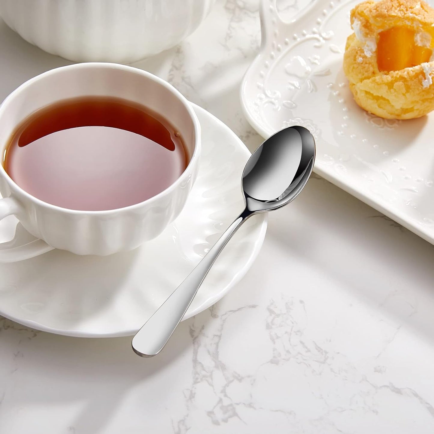 KEAWELL Premium Louise Spoons Set, Set of 4, 18/10 Stainless Steel, Exceptional mirror finish, Dishwasher Safe (5.6" Small Spoon)