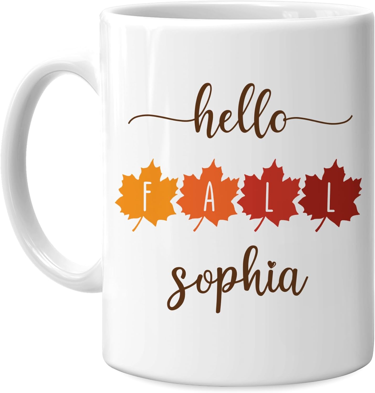 Hyturtle Personalized Fall Autumn Mug Gifts - Hello Fall - Custom Name Coffee Cup Ceramic Mug 11oz 15oz - Autumn Gifts - Fall Thanksgiving Decor Gift - Birthday Christmas