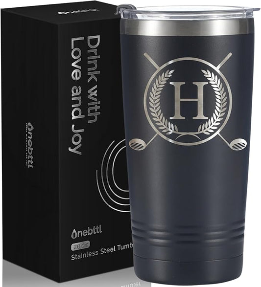 Onebttl Golf Gifts for Men with Initial for Golfer & Golf Lovers, 20oz Travel Mug, Perfect Gifts for Men, Birthday, Christmas - H