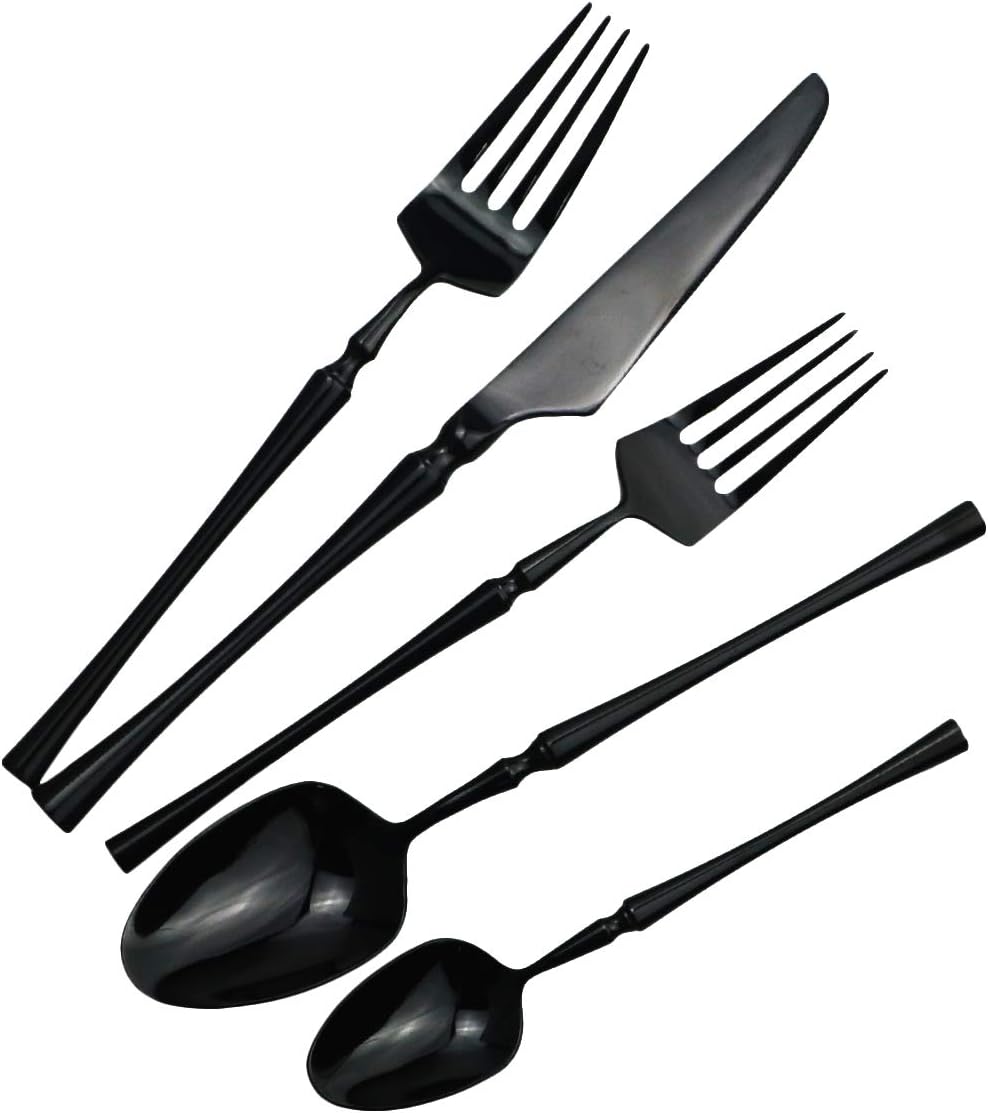 Gugrida 20 piece Black Flatware Set 304 Stainless Steel Fork Spoon Cutlery Luxury Mirror Polished Silverware, Dishwasher Safe, Service for 4