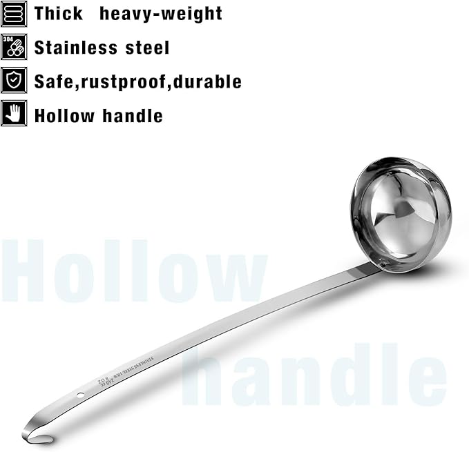 meekoo 3 Pieces Stainless Steel Ladle Soup Handle Ladle with Pouring Rim for Kitchen Cooking Soup Sauce(8 oz)