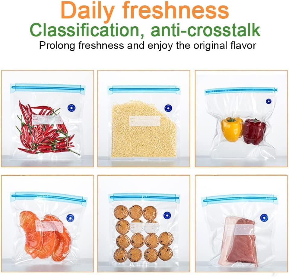 Sous Vide Bags-30pcs Reusable Vacuum Food Storage Bags, with 3 Sizes Vacuum Food Bags,1 Hand Pump,3 Sealing Clips for Food Storage and Sous Vide Cooking