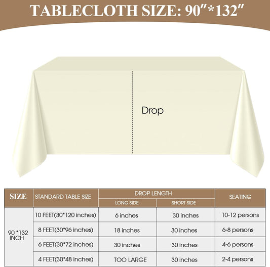Rectangle Tablecloths 90x132 Inch 2 Pack Ivory Tablecloth Washable Decorative Linen Polyester Table Cloths for Dining Table Banquets Buffet Parties and Wedding