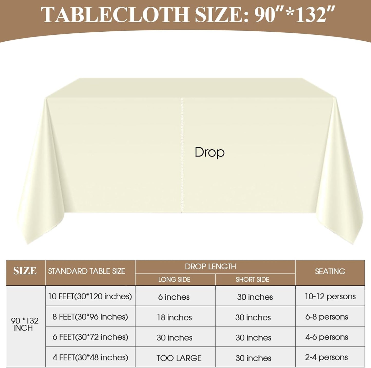Rectangle Tablecloths 90x132 Inch 10 Pack Ivory Tablecloth Washable Decorative Linen Polyester Table Cloths for Dining Table Banquets Buffet Parties and Wedding