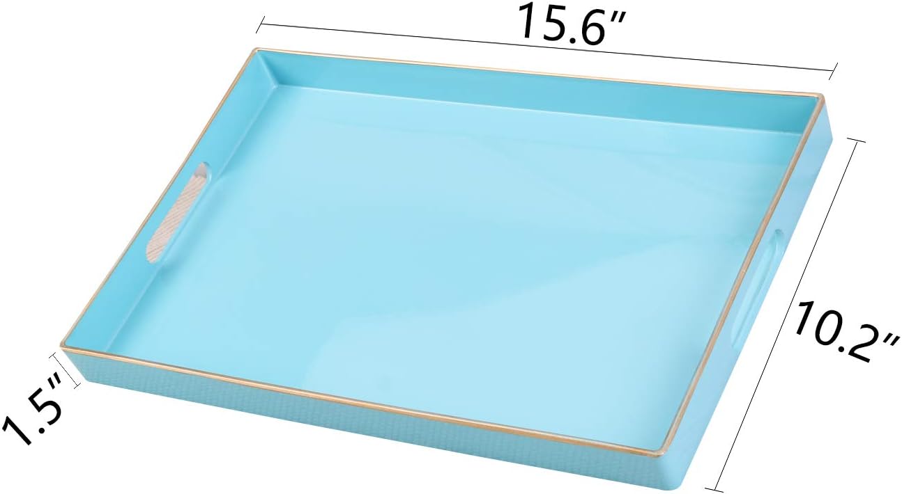 Zosenley Decorative Tray, Rectangular Plastic Tray with Handles, Modern Vanity Tray and Serving Tray for Bathroom, Kitchen, Ottoman and Coffee Table, 15.6” x 10.2”, Blue