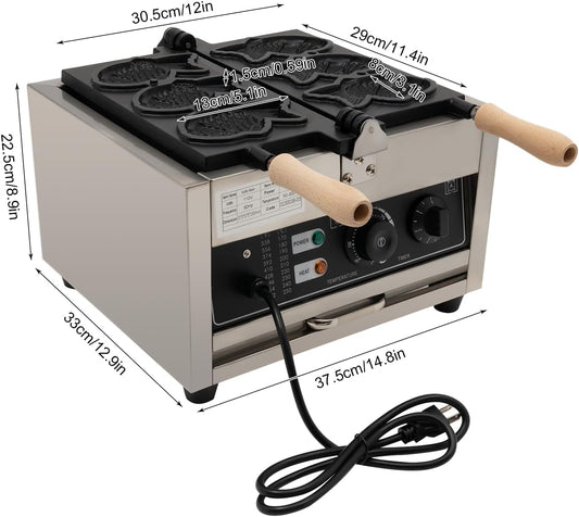 3Pcs Commercial Taiyaki Fish Waffle Maker 1500W Electric Nonstick Fish-Shaped Waffle Baker Machine for Family, Restaurants, Food Stores