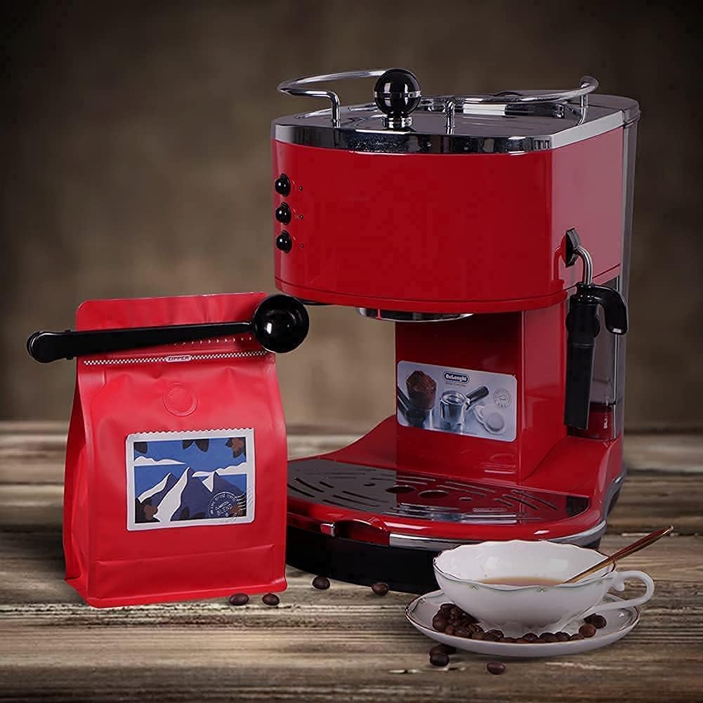 REMTAP Coffee Bags with Valve(50pcs,12oz) Red High Barrier Aluminumed Foil Flat Bottom Standing Coffee Beans Storage Bags,Reusable Heat Sealable Side Zipper Pouches for Home or Store