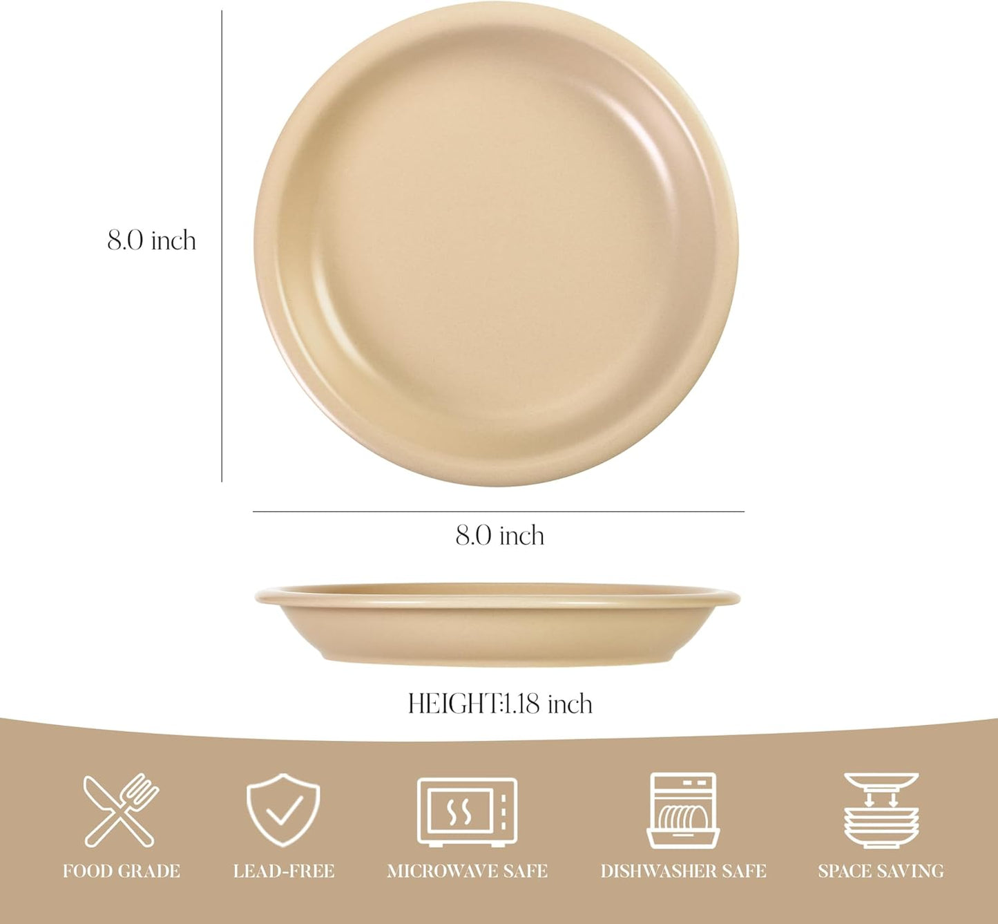 GZG 8 Inch Ceramic Dinner Salad Plates Set of 4, Rustic Matte Glaze Stoneware Dinnerware Set, Microwave & Dishwasher Safe, for Salad, Dessert, Appetizer, Everyday Use(Warm Sand)