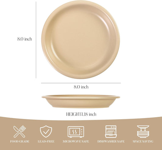 GZG 8 Inch Ceramic Dinner Salad Plates Set of 4, Rustic Matte Glaze Stoneware Dinnerware Set, Microwave & Dishwasher Safe, for Salad, Dessert, Appetizer, Everyday Use(Warm Sand)