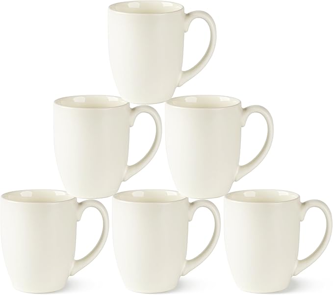 AmorArc 12oz Coffee Mugs Set of 6, Ceramic Coffee Mugs for Man, Woman, Dad, Mom, Modern Coffee Cups with Handle for Tea/Latte/Cappuccino/Cocoa. Dishwasher&Microwave Safe, Light Beige