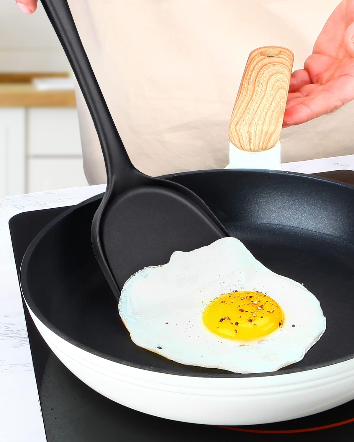 Pack of 2 Silicone Wok Spatula, Non-Stick, Heat Resistant, Easy to Clean and Dishwasher Safe, Seamless Kitchen Utensil for Cooking, Baking, Stir-Fry (Black)