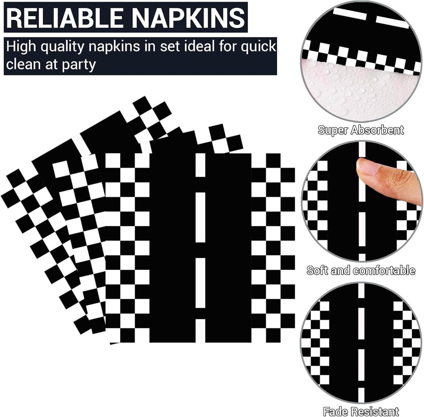 DTDO 96Pcs Race Car Party Plates and Napkins Set Include Wheels Track Napkins Black Forks Disposable Racing Themed Birthday Dinnerware for Boys Birthday Decorations Serves 24