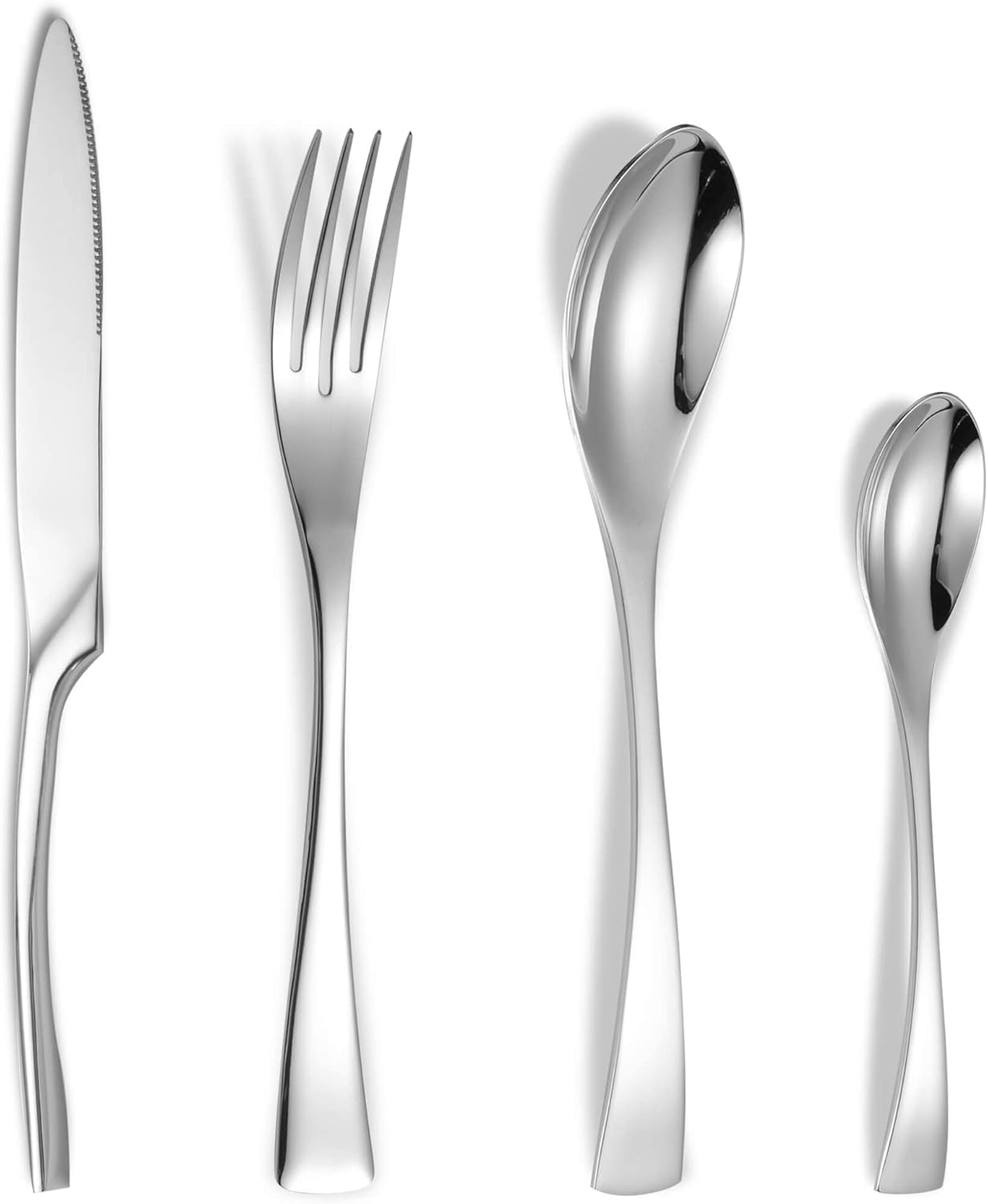 Lemeya 24-Piece Silverware Set for 6,Heavy Duty 18/10 Stainless Steel Cutlery Set with Forged Stand Knife,Modern Flatware Utensils Set,Forks Spoons and Knives Set,Mirror Polished,Dishwasher Safe