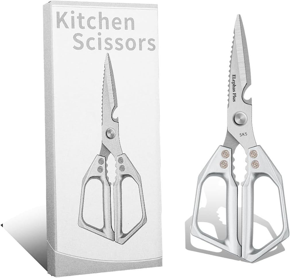 Multi-Function Kitchen Scissors Heavy Duty Kitchen Shears,Cutting Food Tools Cooking Shears for Chicken,Meat,Fish,Poultry(Sliver)