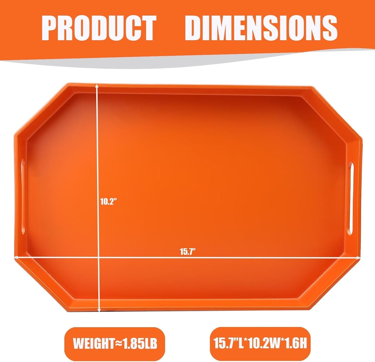 Orange Octagonal Serving Tray with Handles for Coffee Table, Plastic Decorative Tray for Ottoman, Kitchen Counter, Living Room, Outdoor Lacquer Tray for Entertaining