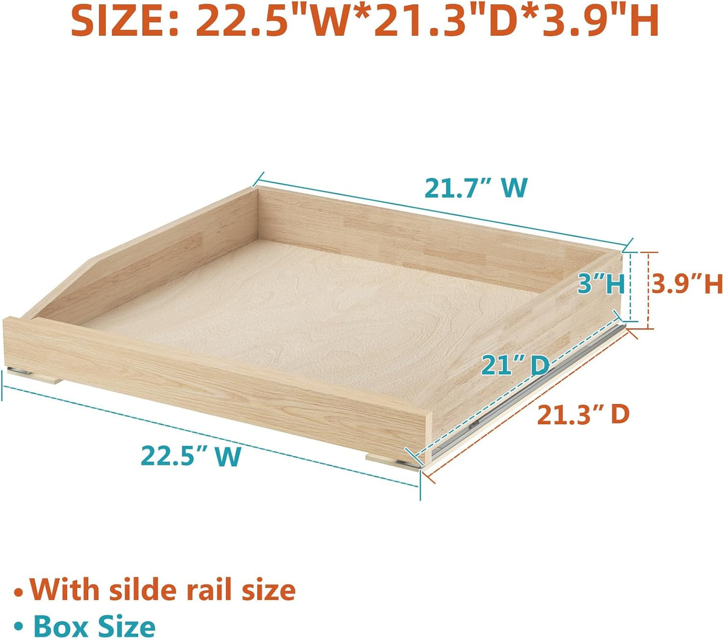 ROOMTEC Pull Out Cabinet Organizer with Soft Close, 22-1/2" W x 21" D, Pull Out Cabinet Drawer for Kitchen cabinets, Pull Out Cabinet Shelf, Finished, Bottom Assembly, 2PCS