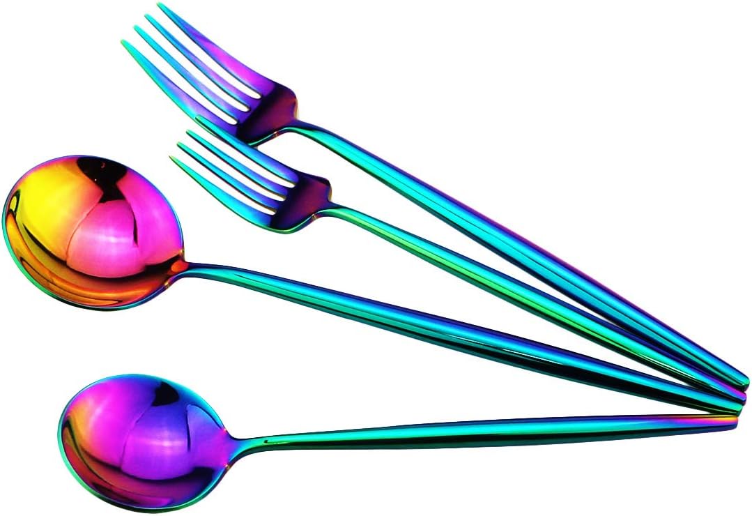 Gugrida Portable Silverware Set - 20-Piece Flatware Cutlery Set - 18/10 Stainless Steel - Mirror Polishing Rainbow Travel Elegant Modern Utensils - Service for 4 Include Steak Knife Dinner Fork Spoon