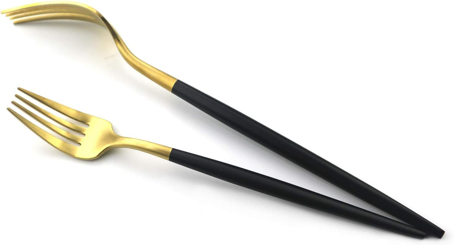 Gugrida Luxury Flatware, Royal 5 Piece Matte Black Handle 18/10 Stainless Steel Tableware Sets for 1 Including Forks Spoons Knives, Camping Silverware Travel Utensils Set Cutlery (Black Silver)