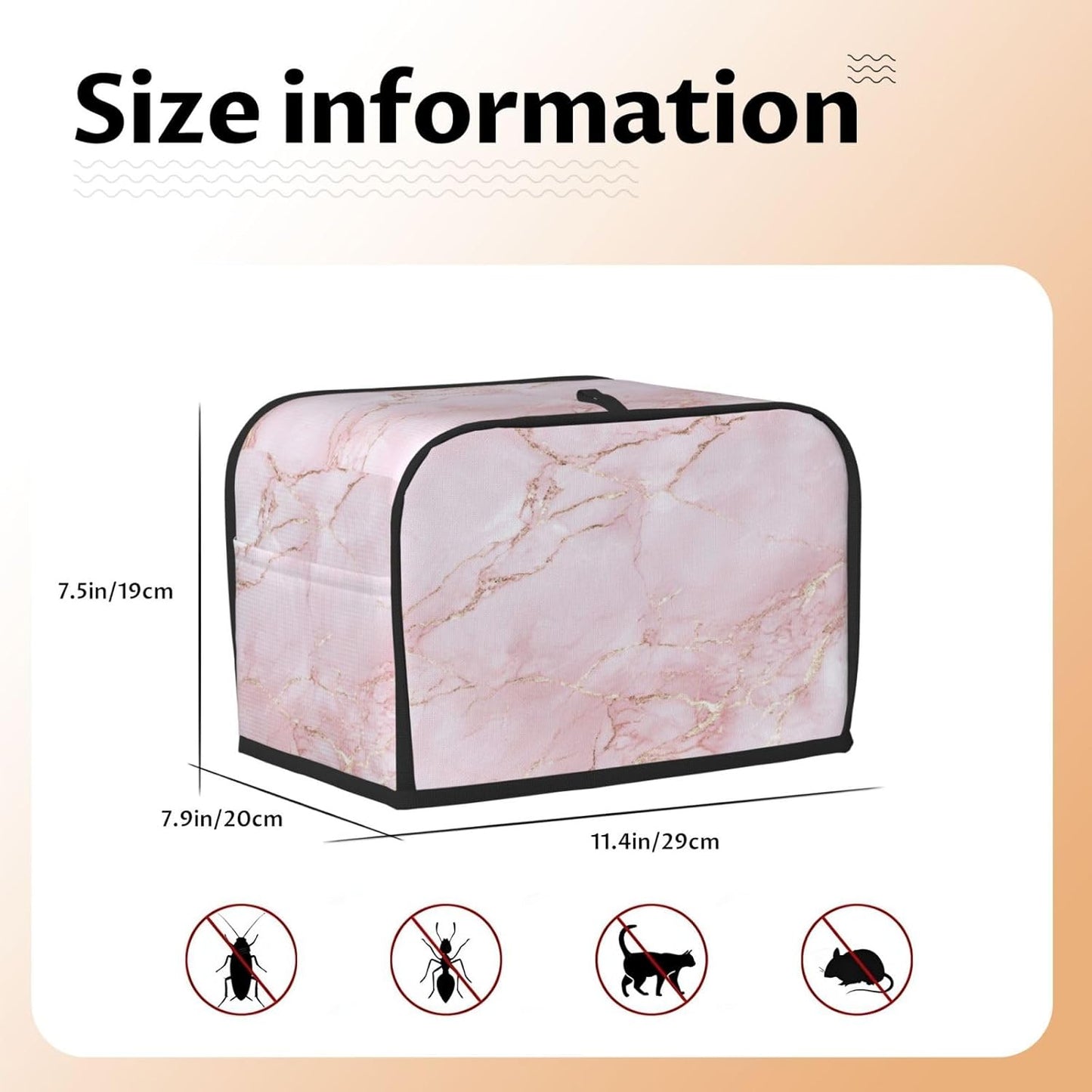 Toaster Cover 2 Slice Light Pink Marble Art Kitchen Small Appliance Covers with Pockets Dust and Fingerprint Protection