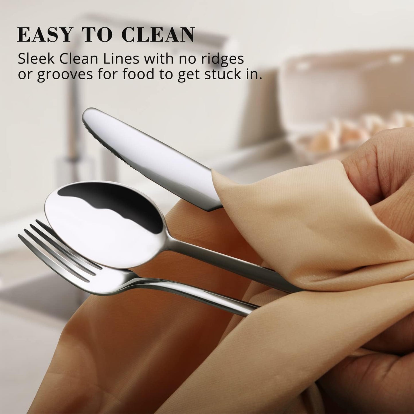 KINGSTONE 30 Pieces Silverware Set, Flatware Cutlery Set for 6, 18/10 Stainless Steel Silverware Utensils Minimalist Design Dishwasher Safe