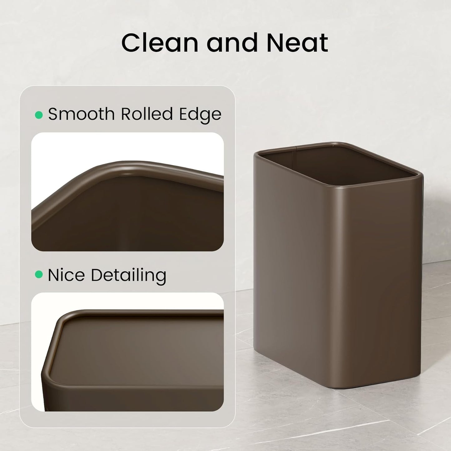 Cesun Small Bathroom Trash Can, 2.1 Gallons, Open-Top, Brown Metal, Stainless Steel, Modern, Ideal for Bathroom, Bedroom, Home Office,Toilet, Rv,Near Desk, Under Sink