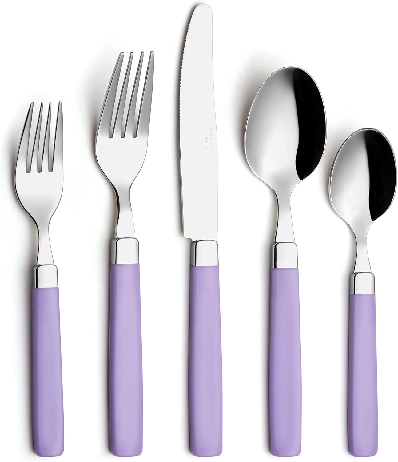 ANNOVA Silverware Set Stainless Steel Colorful Tableware Kitchen Flatware Set Utensils, Includes Dinner Knives, Forks, Spoons, Salad Forks & Dessert Spoons (Lilac, 20 Pieces)