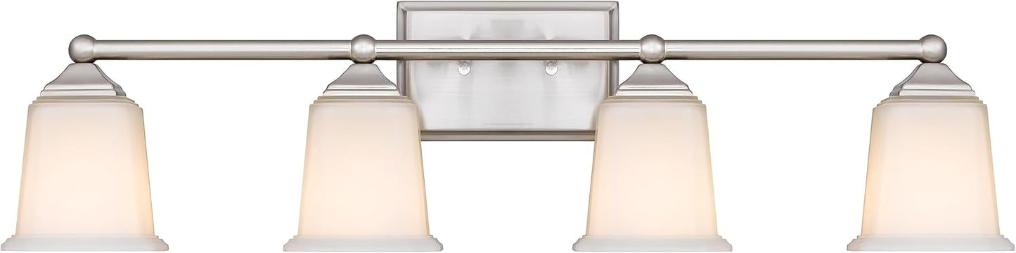 Nox Vintage 4-Light Vanity Light Modern Wall Sconce Lighting Brushed Nickel with White Glass Shade for Bathroom, Hallway, Entryway, Kitchen, Mirror, Laundry Room