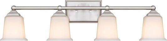 Nox Vintage 4-Light Vanity Light Modern Wall Sconce Lighting Brushed Nickel with White Glass Shade for Bathroom, Hallway, Entryway, Kitchen, Mirror, Laundry Room