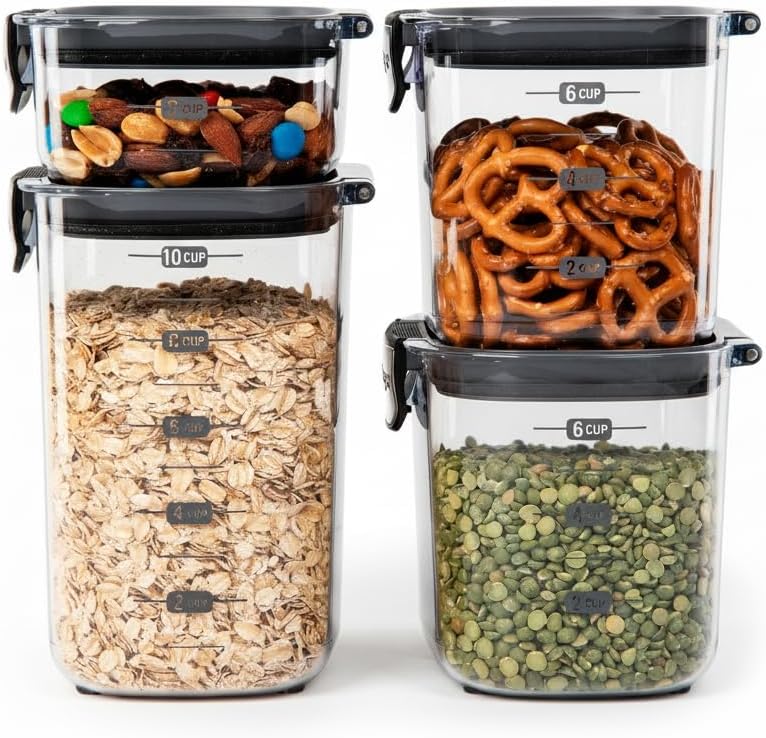 Progressive International ProKeeper+ 4-Piece Clear Plastic Modular Airtight Pantry Food/Snack Kitchen Storage Organization Container Canister Set