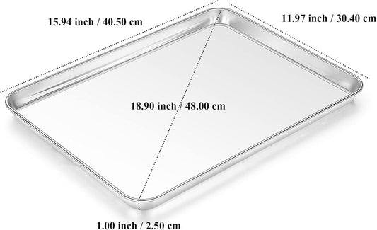 Baking Sheet, Yododo Stainless Steel Cookie Sheet Toaster Oven Tray Pan Rectangle Size 16 x 12 x 1 inch, Non Toxic & Healthy, Superior Mirror Finish & Easy Clean, Dishwasher Safe